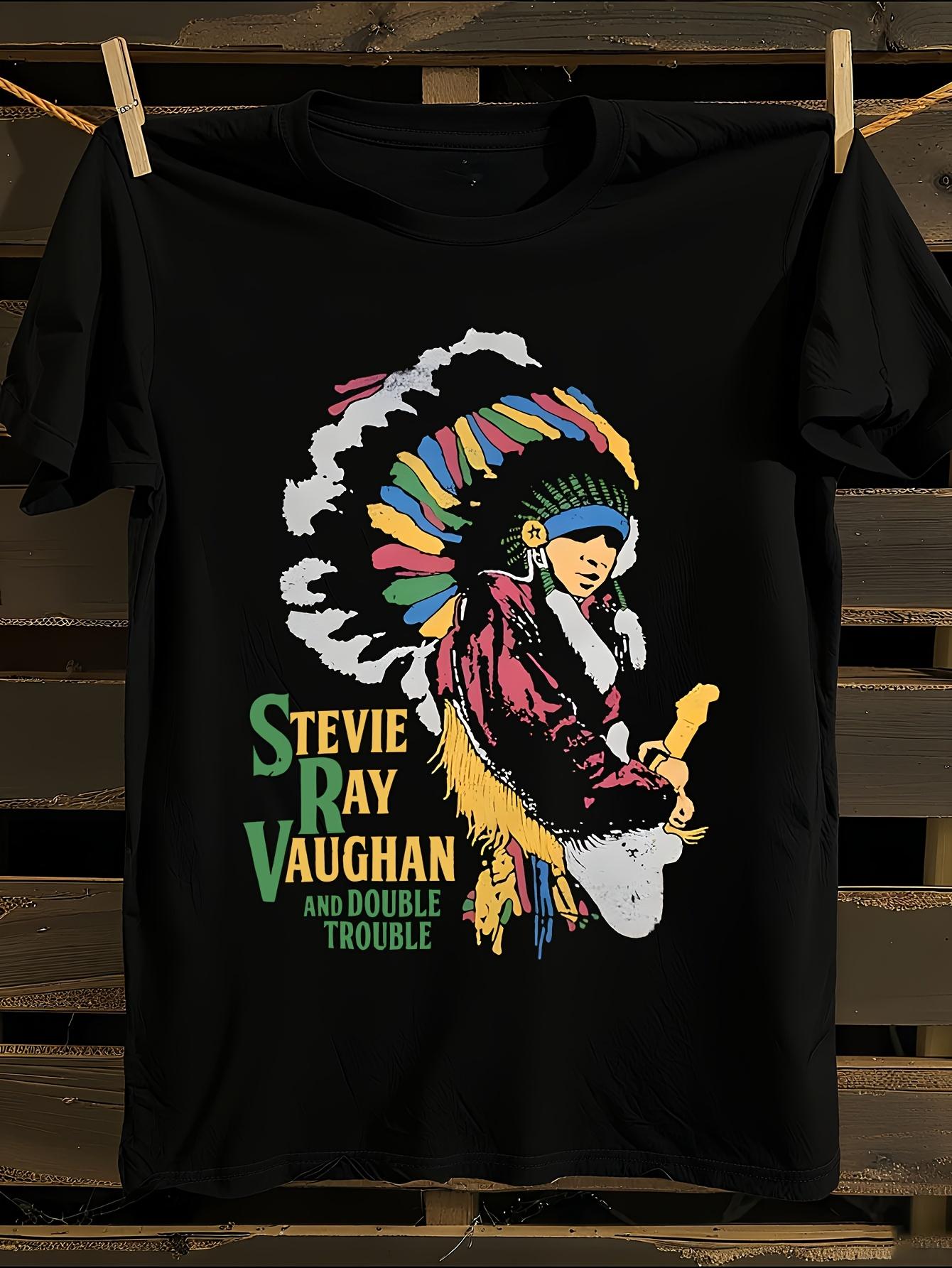 

Stevie Ray Vaughan Double Trouble T-Shirt Mens Tshirt Womens Tshirts with Letters Print Short Sleeves T-Shirt Casual Street Tee Shirt Top M