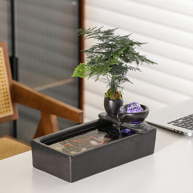 Ceramic Flowing Water Fountain: Wealth-Attracting Desktop Ornament for Living Room & Office Decor