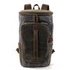 Vintage Wax Canvas & Leather Backpack, Multi-Compartment, Large Capacity, Waterproof Travel Bag