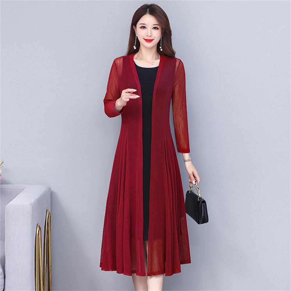 

Тонкое пальто от солнца из ледяного шелка в корейском стиле, женский кардиган из кружева и марли, длинная шаль, пальто, женская летняя куртка с большим подолом 5XL бордовый