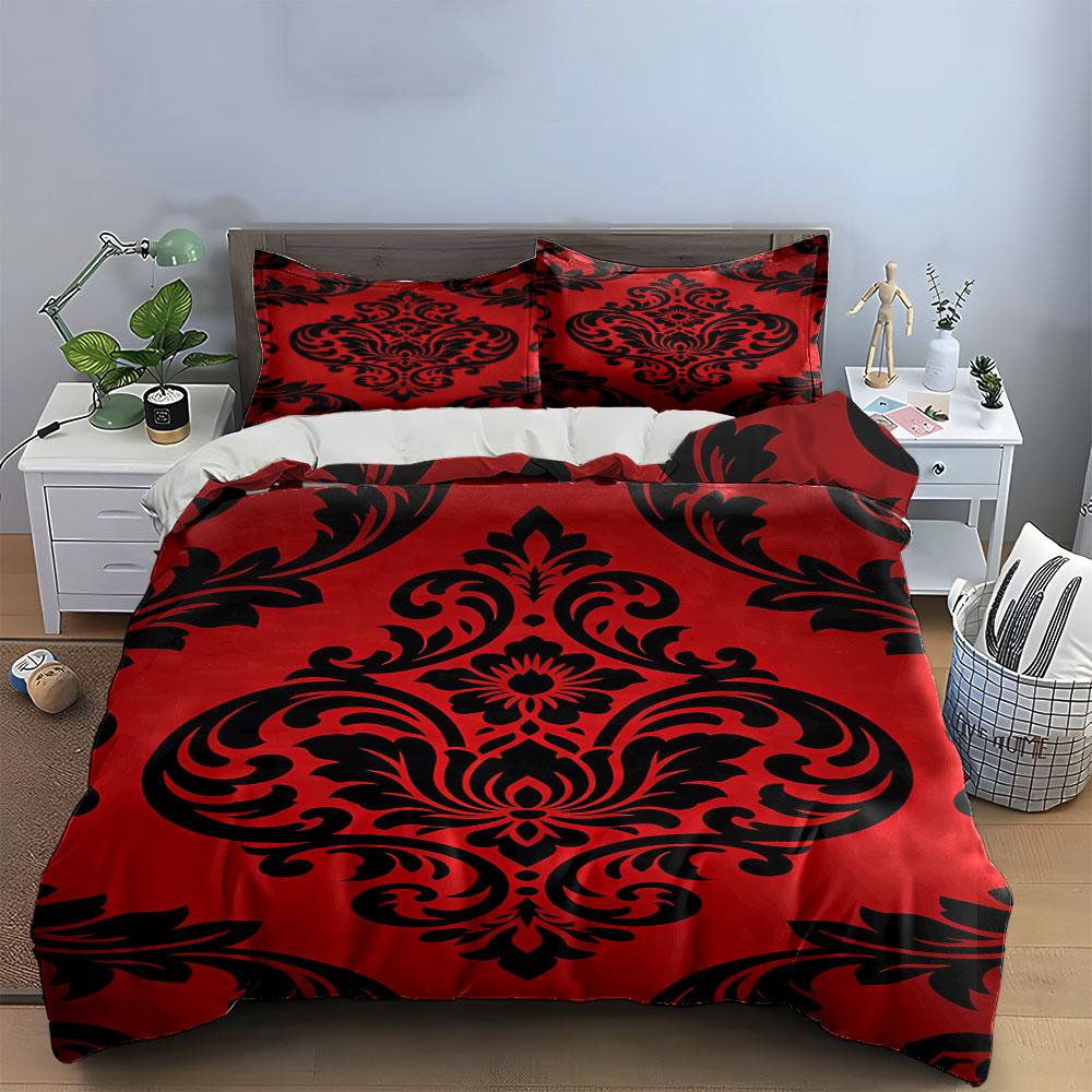 Floral black damask pattern. Bedding sets Duvet cover sets Duvet covers Pillowcases(1 * Duvet Cover 2 * Pillowcases, without duvet insert)