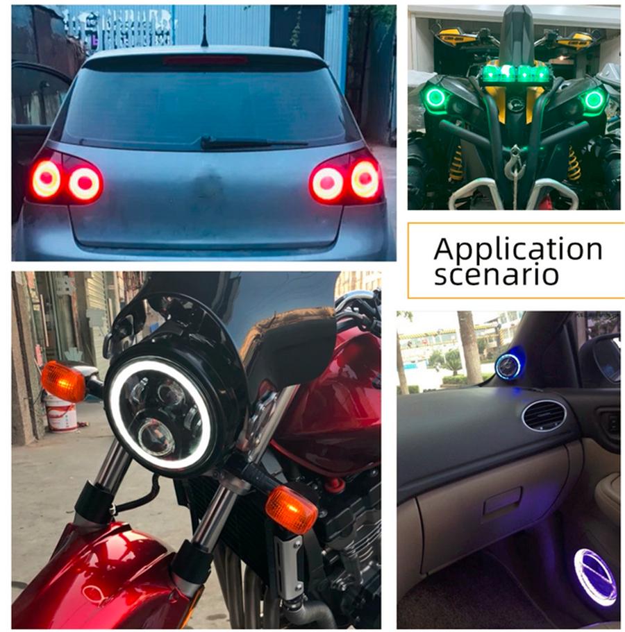 2PCS LED Angel Eyes Lights RGB APP Bluetooth Halo Rings For Car Motorcycle Truck