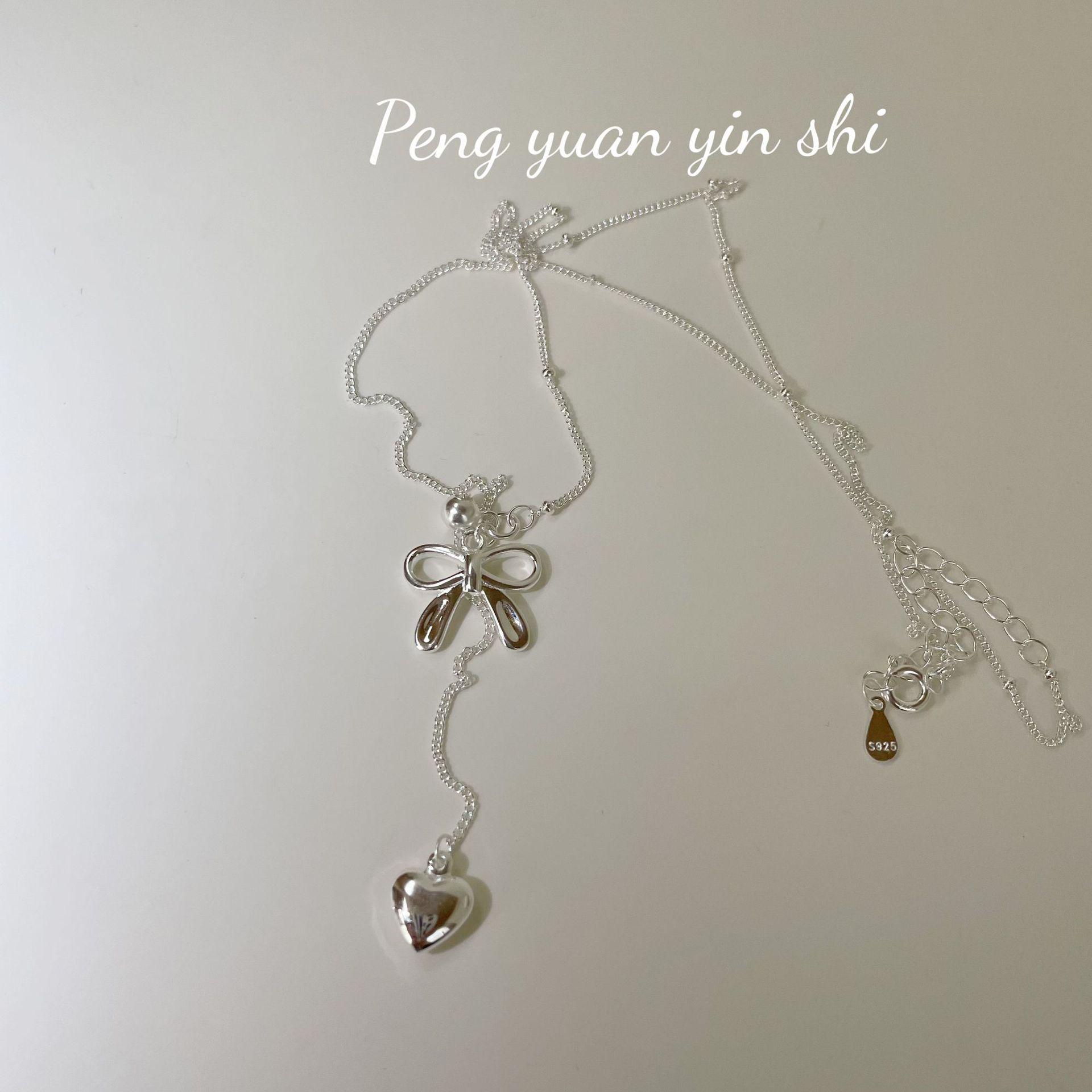 Elegant S925 Sterling Silver Heart and Butterfly Necklace - Sweet Design Clavicle Chain for Women 925 Silver