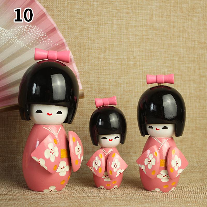 3Pcs/Set Japanese Geisha Kimono Figurine Asian Kokeshi Girl Statue Figure Toy Wooden Traditional Oriental Decor Ornaments