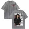 Michael Jackson King of Pop MJ Vintage Washed T-Shirt Herren Damen High Street Gothic Klassisches T-Shirt Sommer Oberteile Hip Hop T-Shirt