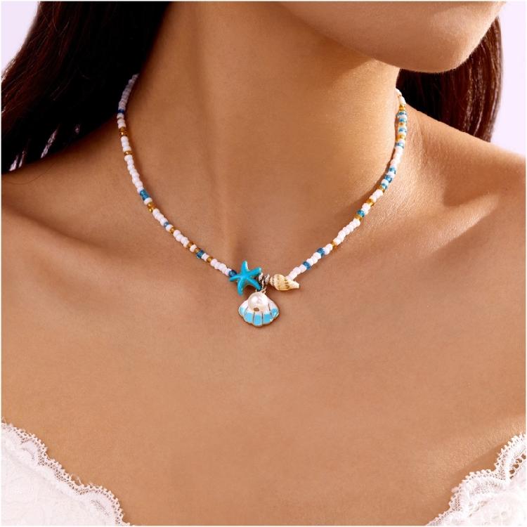 Elegant Beaded Necklace Shell Pendant Necklace Women Neck Jewelry Alloy Texture Beaded Necklace Suitable for Daily Wear