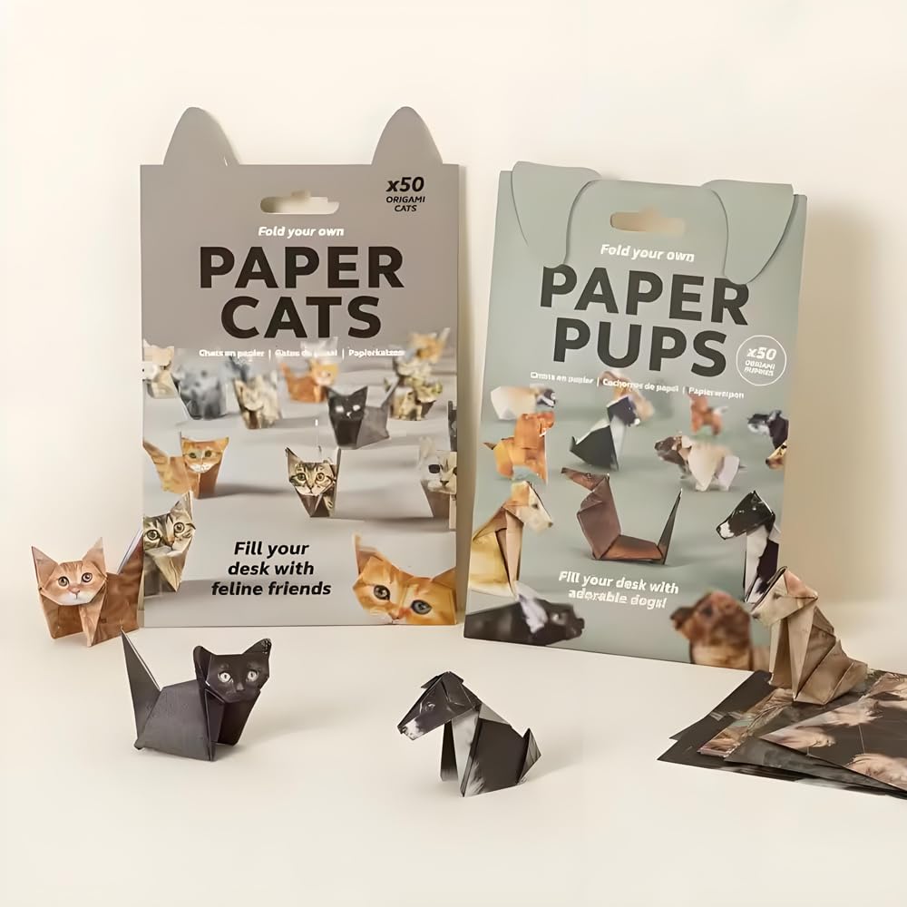 TUMETINSS DIY Origami Cat Papercraft Kit Cute Cat Motif Origami Art Set for Adults and Teens Perfect for Desk Decoration or Gifts Enjoy 3D Crafting