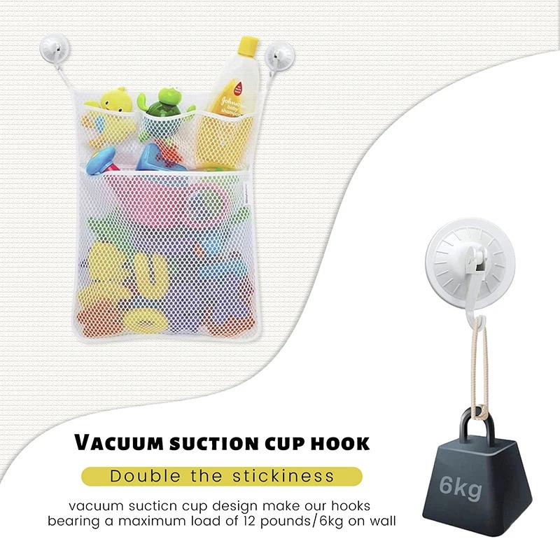 Strong Suction Cups White Toy Storage Mesh Bag for Baby Kids Bath Toys Bathroom Organizer