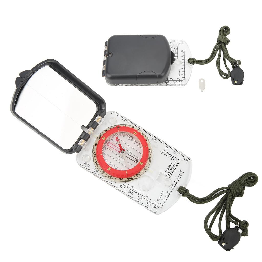 Multifunctional Plastic Compass with Scales Portable Gradiometer Magnifying Glass LED Lamp Tool