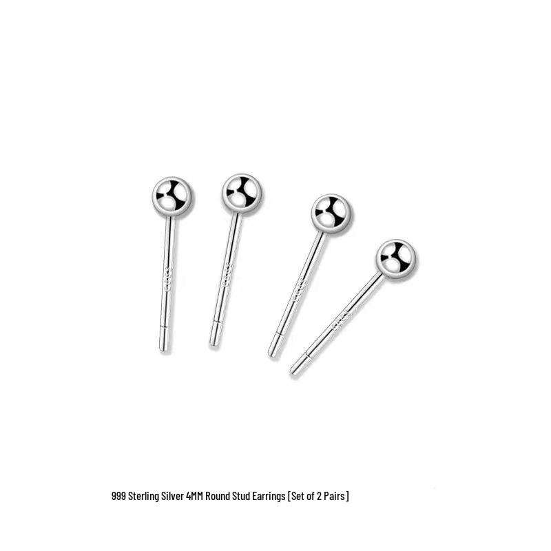 S999 Pure Silver Round Stud Earrings for Women - High-End Cartilage and Ear Piercing Needles to Prevent Clogging