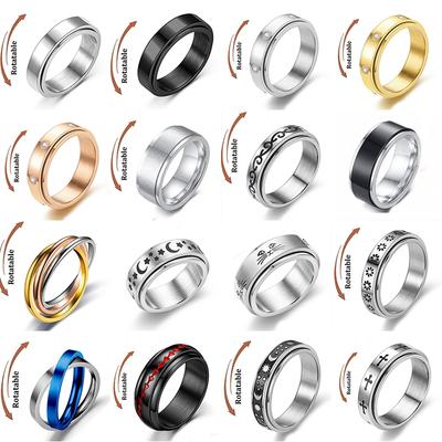 Bague Couple Anti-Stress Anxiété Fidget Spinner Tourne Librement Bijoux pour Hommes Femmes Acier Inoxydable Bague Phalange Mariage Bague