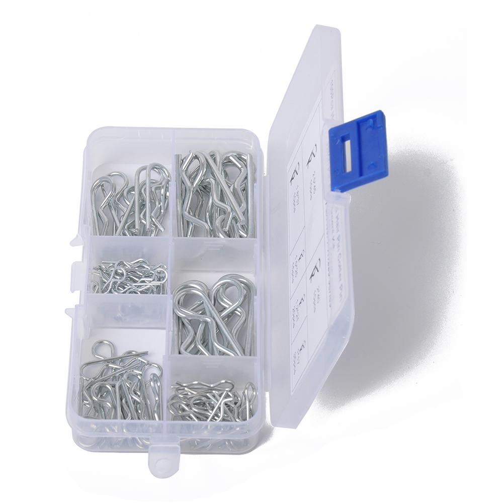 A1226 100 Stück Kohlenstoffstahl R-Typ Anhängebolzen Traktor-Klammer Splint Sortiment