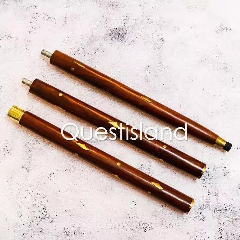 Walking Stick Handle Brass Wooden Victorian Foldable Cane Collectible Men's Gift