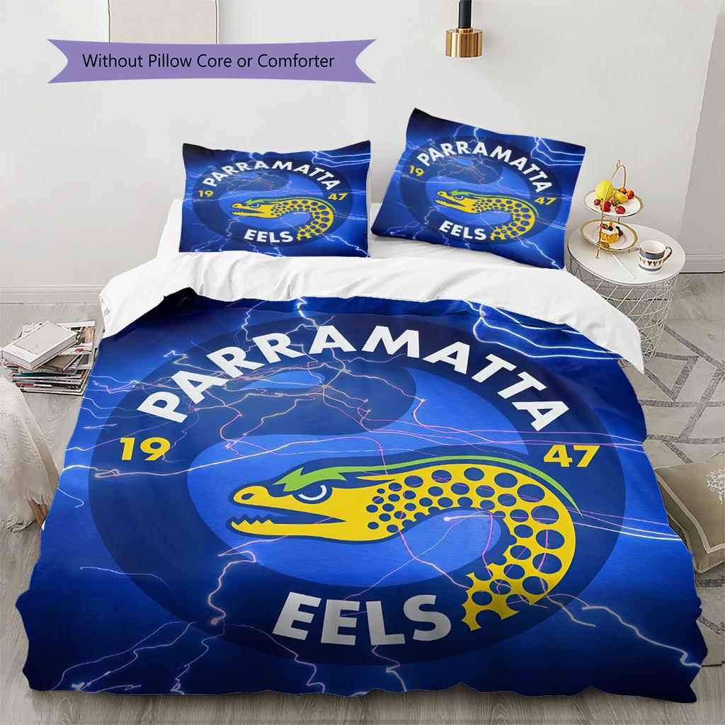 Parramatta Eels Pattern Bedding Quilt Set Home Decoration Gift (1 * Duvet Cover + 2 * Pillowcase Without Core)