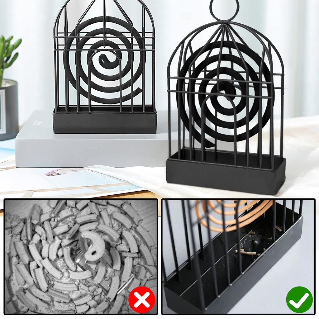 Mosquito Coil Holder Metal Incense Holder Retro Incense Coil Burner,Portable Hanging Bird Cage Outdoor Home Garden Decor(Black)