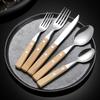 Wooden Handle Stainless Steel Tableware, Knife, Fork and Spoon Four-piece Set, Household Western Food Clip Handle, Steak Knife, Fork and Spoon