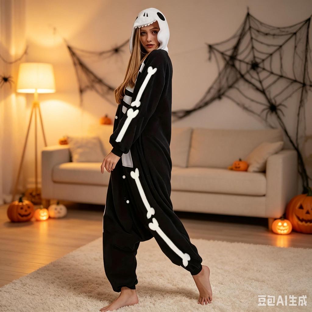 Halloween Totenkopf Einteiler Schlafanzug Erwachsene Einteiler Nachtwäsche Locker Cosplay Haus Overall Einteiler Schlafanzug Haus Schlaf Kostüm Halloween Outfit