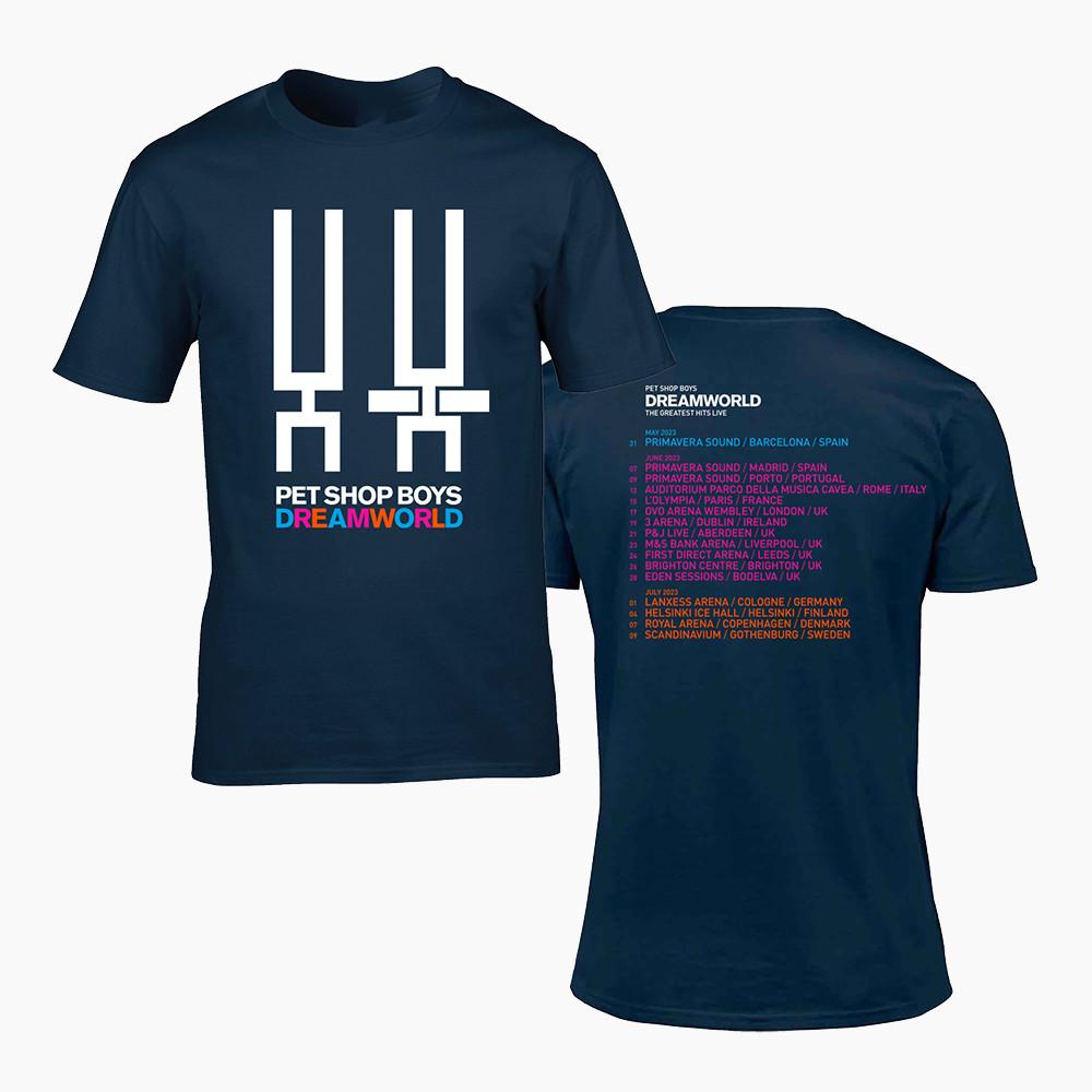 2 strany Pet Shop Boys Dreamworld 2023 Evropské turné Tričko Námořnická modrá S-5XL EM0832