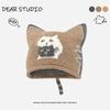 Korean retro jacquard gray cat knitted hat women's autumn and winter 2025 new face small wool hat bag head hat