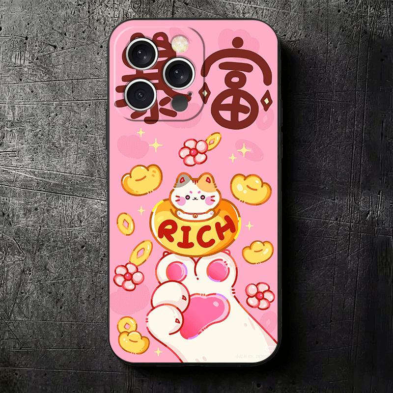 Lucky Cat Maneki Neko Japanese Soft Phone Case for iPhone 16 16E 17 Air 15 Pro Max 14 Plus 13 Mini 11 12 7 Black Cover Back Shel
