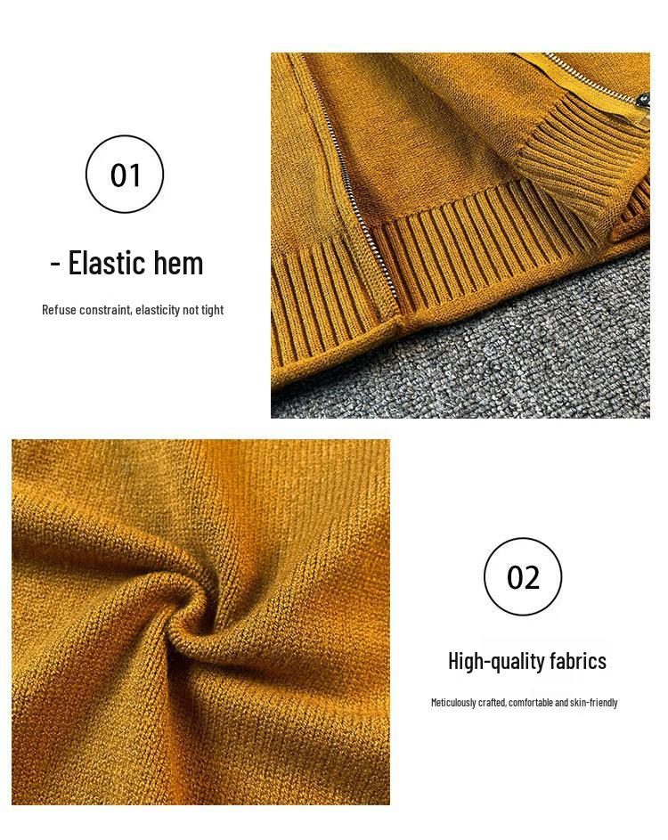 Men's Spring-Autumn Stand Collar Knit Cardigan - Warm, Loose Casual Sweater Jacket