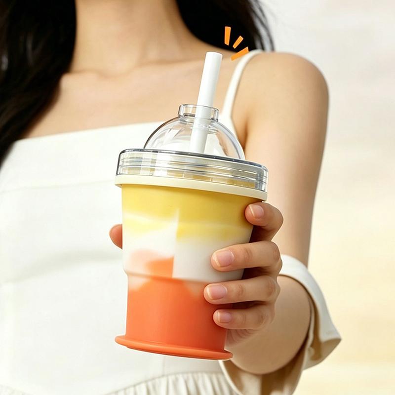 Portable Collapsible Ice Ball Cup with Straw in Silicone for Summer Outdoors