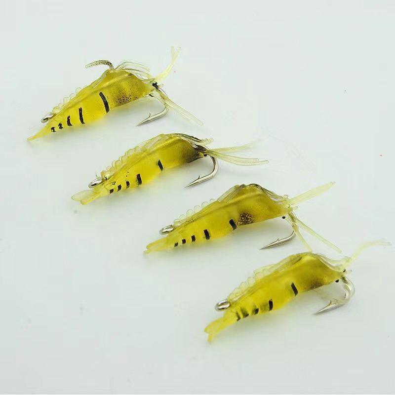 10Pcs Lures Bait Shrimp Lures Fishing Simulation Luminous Prawn Saltwater Hooks