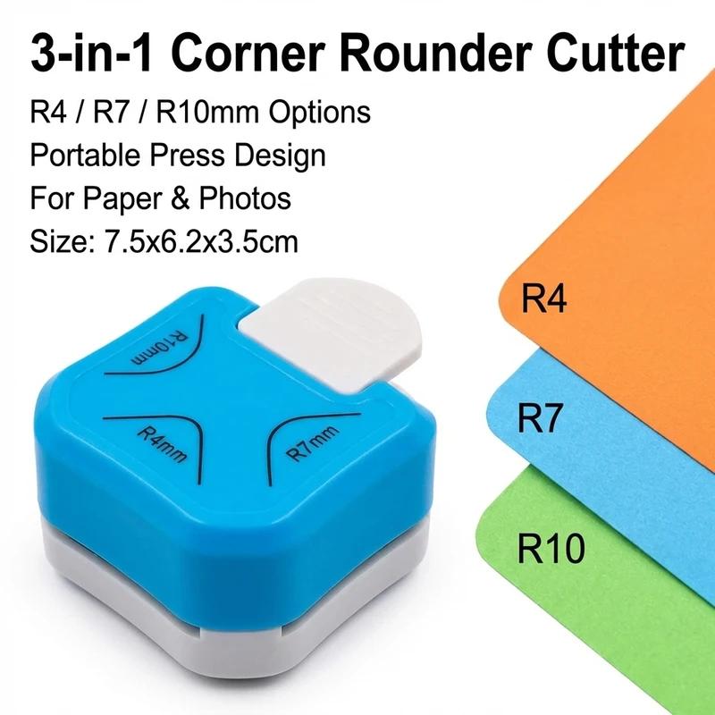 3 in 1 Corner Rounder Cutter for Scrapbook Cards Crafts Metal Plastic Design Paper Edge Maker 4mm 7mm 10mm