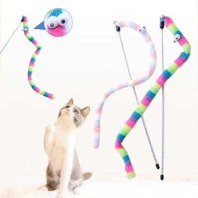 Haustierspielzeug, Regenbogen-Raupe mit großen Augen, Katzenspielzeug, Weicher Flanell zur Linderung von Langeweile und zum Spaß haben, Katzenspielzeug