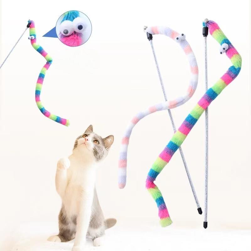 Pet Toy, Big Eyes Rainbow Caterpillar Cat Toy, Soft Flannel To Relieve Boredom and Have Fun, Cat Toy