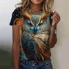 Colorful owl pattern women's T-shirt fun animal 3D printing short sleeved summer loose T-shirt round neck top T-shirt street wear