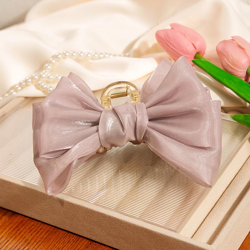 Sweet Girl Rhinestone Bow Claw Clip - Versatile Net Yarn Hair Accessory