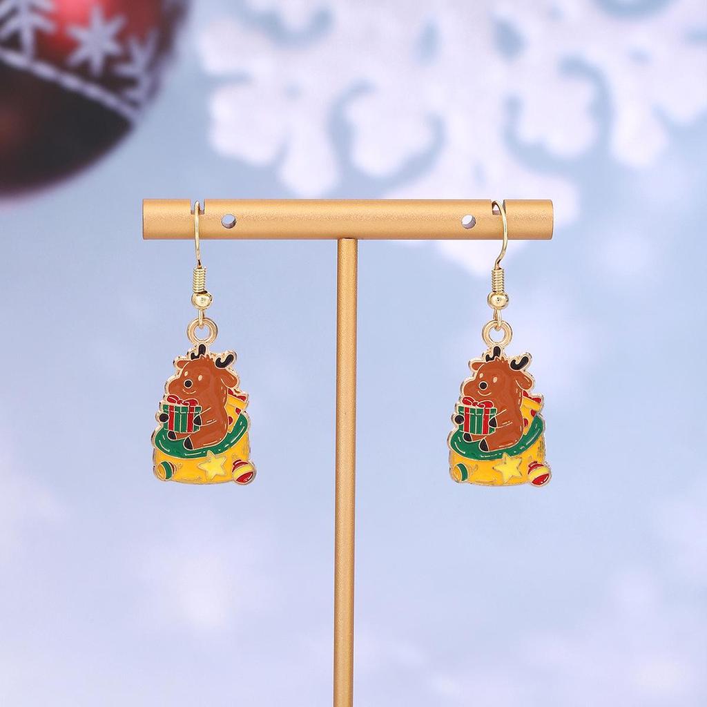 Festive Reindeer & Gingerbread Earrings: Christmas Cartoon Drip Oil Design
