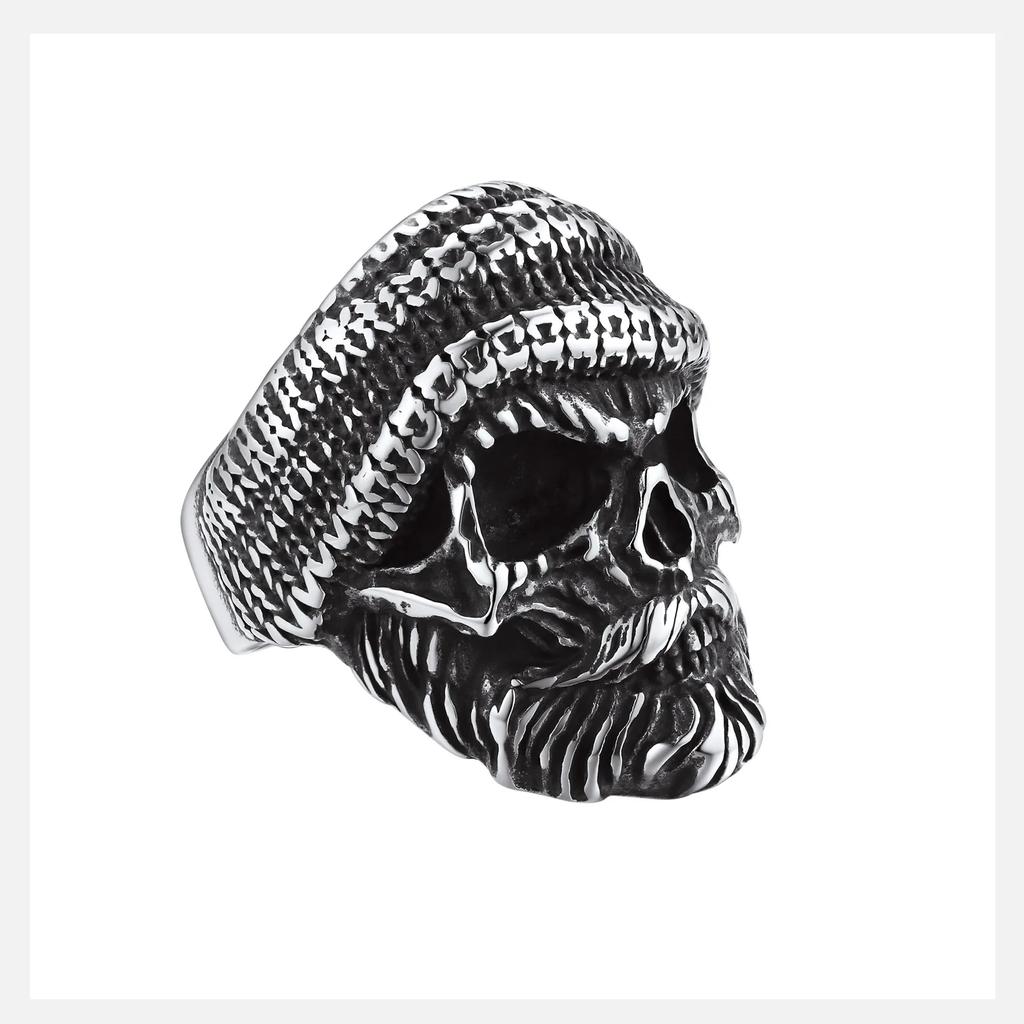 U7 Stainless Steel Big Skull Rings for Man Woman Size 7-14 Cross 3D Skeleton Cuban Chain Celtic Knot Pattern Gothic Punk Jewelry