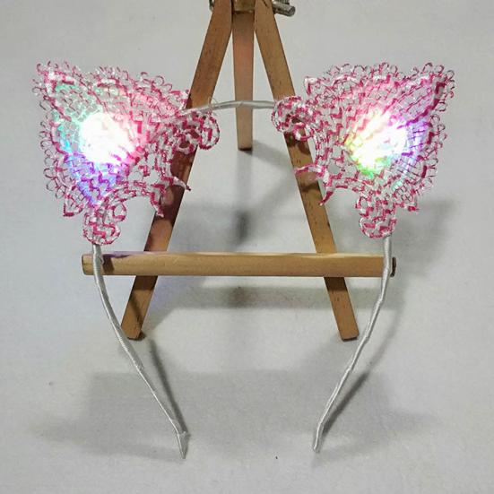 Women LED Light Up Cat Ears Lace Hair Hoop Headband Headwear Party Supplies