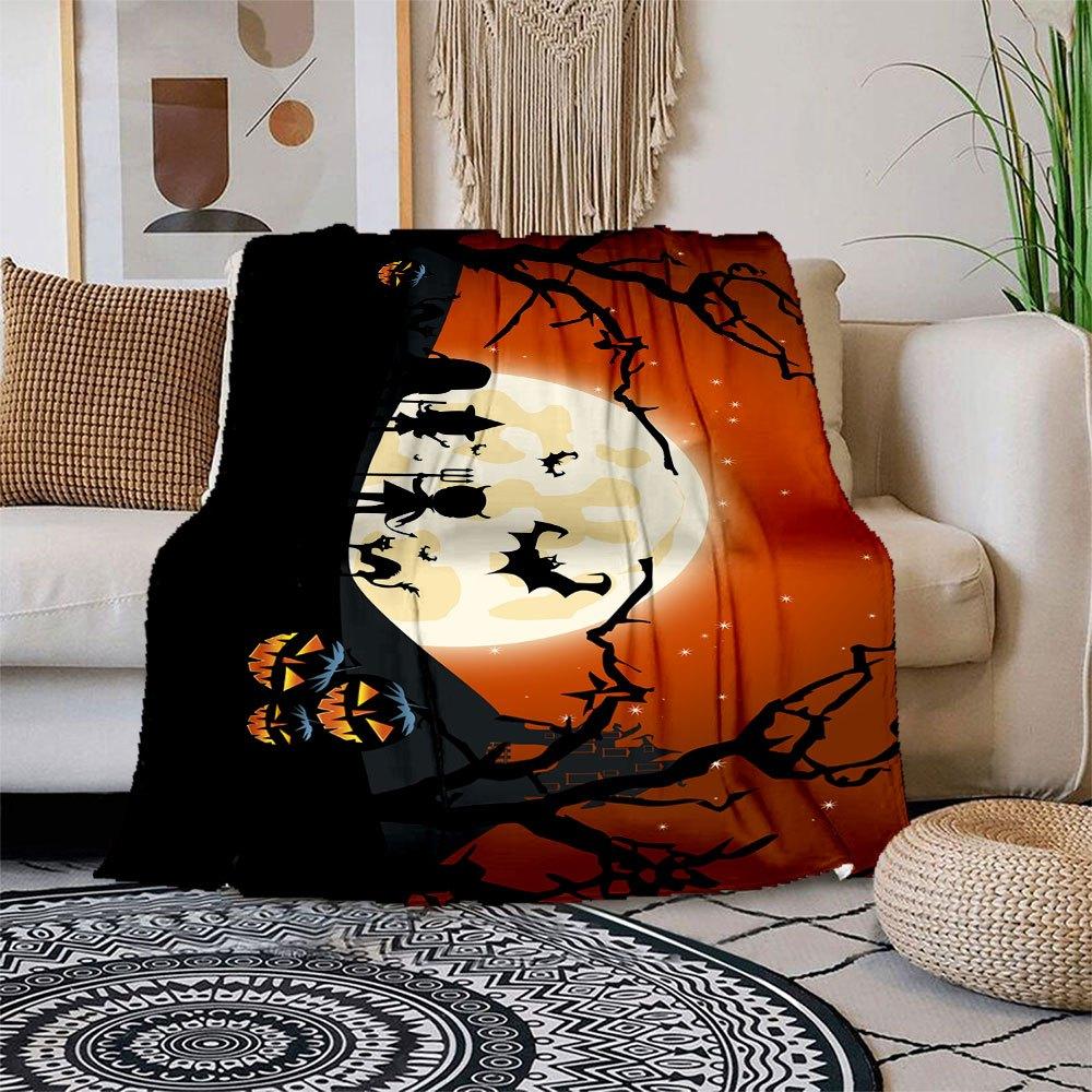

Halloween Full Moon Party Invitation CardBlanket Flannel Throw Blanket for Sofa, Bed, Travel, Camping, Office, Couch, Chair, And Bed Gift fo 150x180cm