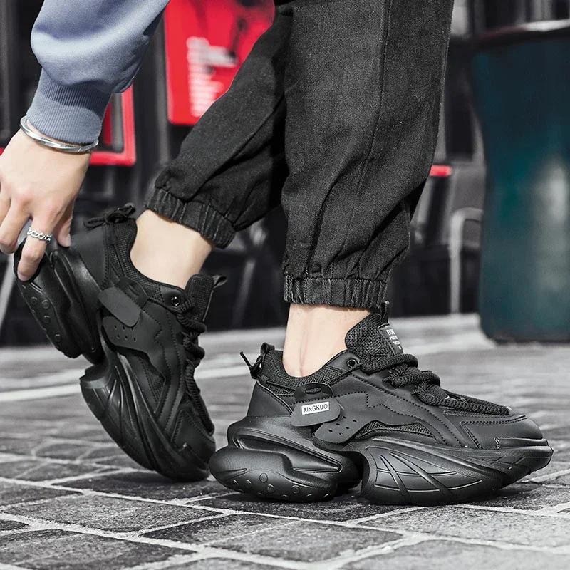 Spring Autumn Fashion Breathable Men Sneakers 2024 New Lace Up Heightened Thick Sole Men's Vulcanized Shoes Tenis Masculino