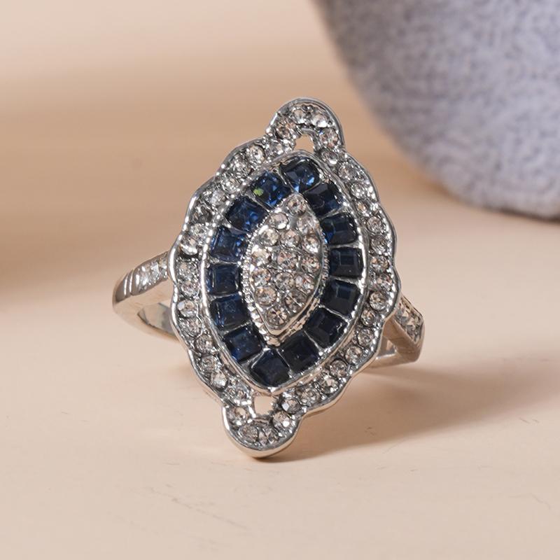 Huajie Роскошные Полностью Усыпанные Сияющие Двухцветные Циркониевые Женские Кольца Вечеринка Очаровательные Ослепительные Тренд 10 синий