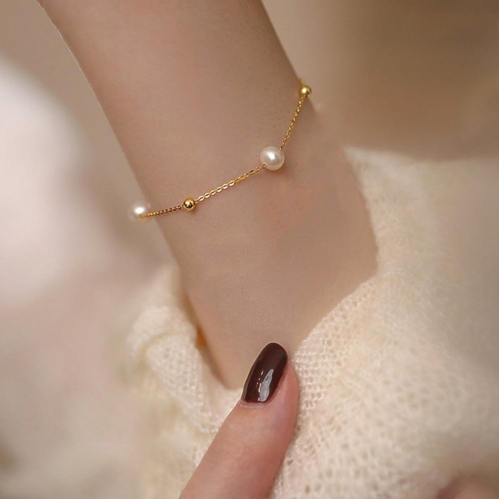 Baroque Natural Freshwater Pearl Beaded Bracelet Women's High-end Sense Light Luxury Niche Design Sense Versatile Jewelry