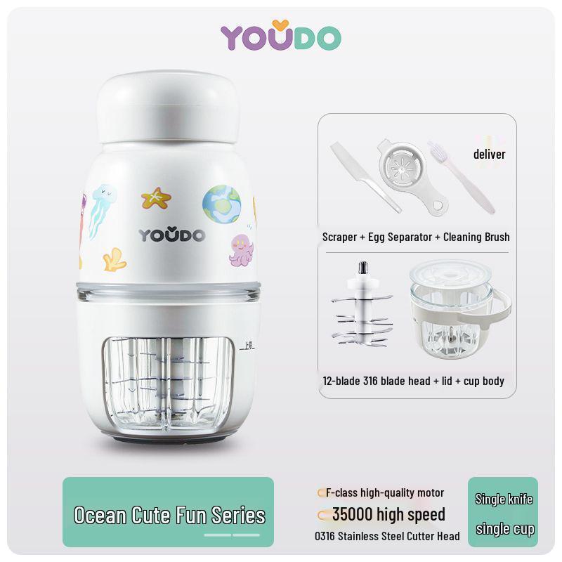 

Mini Electric Baby Food Processor & Garlic Press - Multi-Functional Household Blender & Meat Grinder 12-Blade Flagship with Anti-scald, 1 Cup 1 Blade