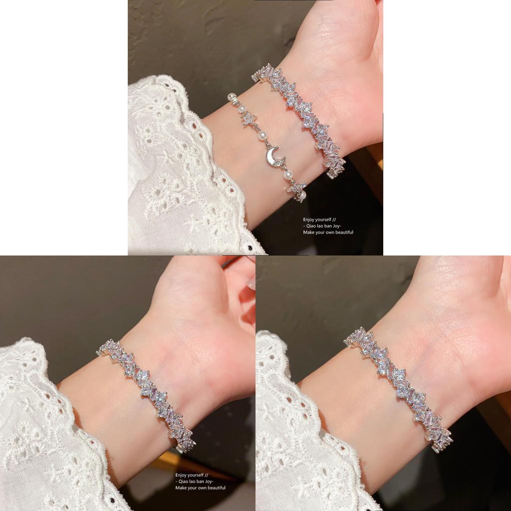 Geometric Zirconia Open Bangle Bracelet For Fashionable Everyday Wear