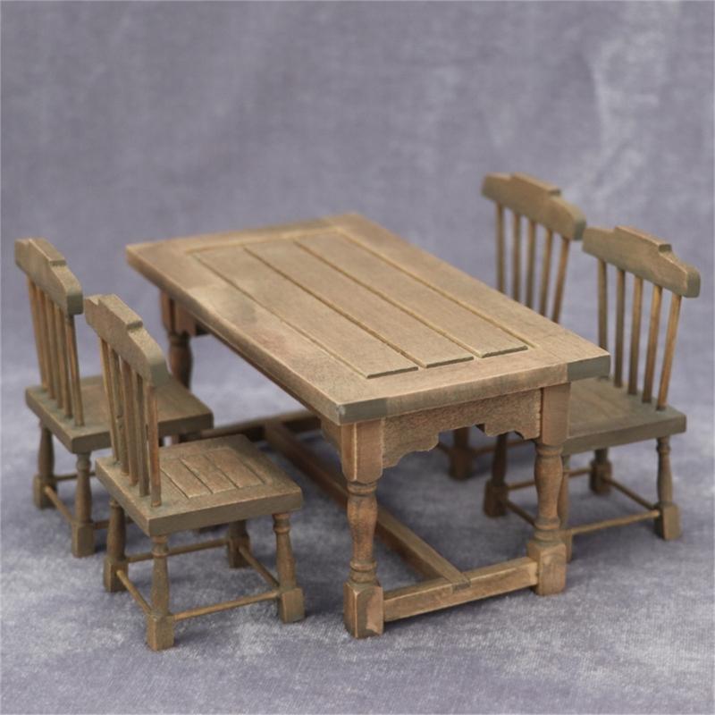 Simulation Wood Miniature Dining Table Chair for Dollhouses Decoration and Creative Dollhouses Scene Display Decoration