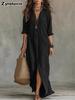Abito Maxi Lungo Casual Estivo Monocolore Girocollo con Orlo Arricciato Ampio