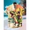 Modisches Herren Sommer Hawaiianhemd Vintage Kalligraphie Katze Dinosaurier 3D Druckhemd Kurzarm Lässige Strandhemden