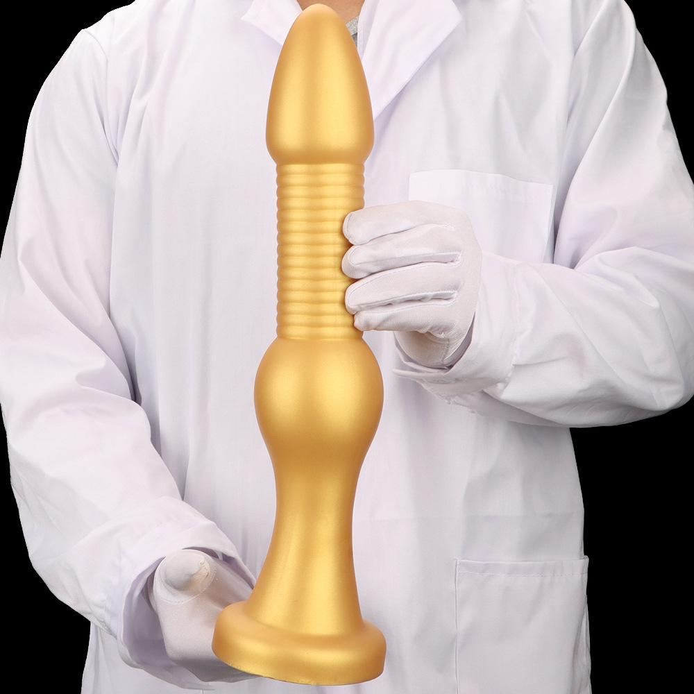 37 cm goldener Silikon-Analplug, superlang, extra dick, Fisting-Dildo, Hinterhof-Buttplug, mit Analstreifen, Anus-Erweiterungswerkzeug