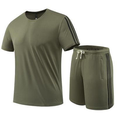 Men's Three Bar Suit Leisure Plus Size Outdoor Sports Travel Group Purchase Collective Shorts Short-sleeved Two-piece Set