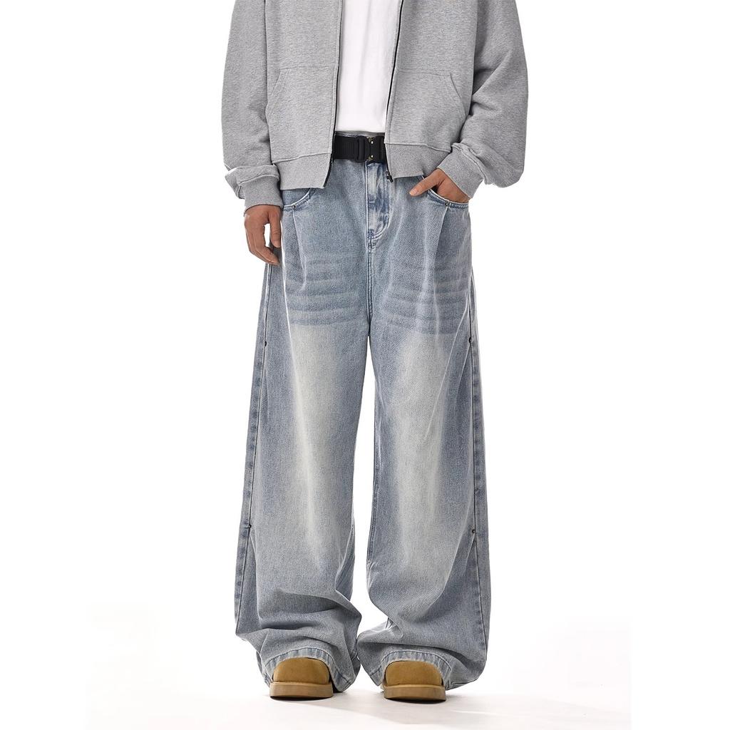 Men's Jeans American Retro Clean Fit High Street Straight Leg Wide Leg Loose Fit Casual Denim Pants Versatile Baggy Trousers Streetwear Hip Hop