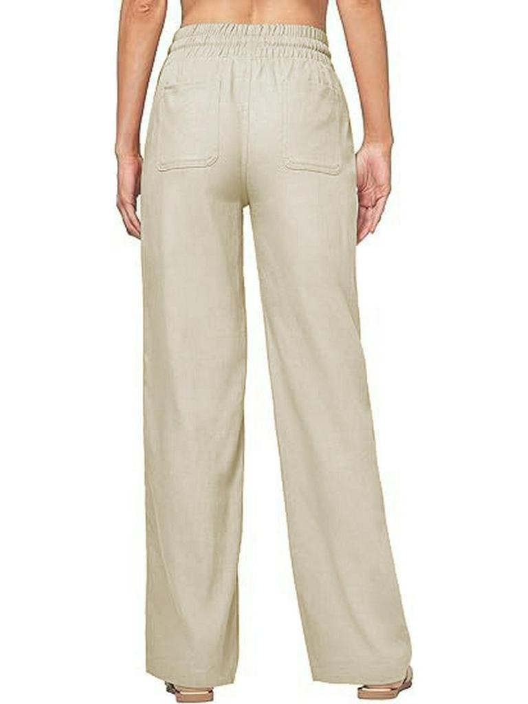 2025 High-Waisted Women's Drawstring Cotton-Linen Wide-Leg Trousers - Casual European-American Style