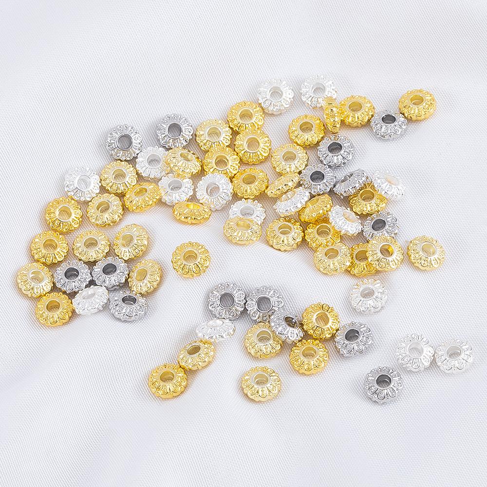 10Pcs 2*6mm Silver Color Plated Copper Alloy Flat Spacer Beads Daisy Pattern for DIY Bracelet Necklace Jewelry Making Accessorie