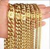 12MM 18k Gold Plated Lobster Buckle Stainless Steel Necklace Hip Hop Jewelry Men Miami Cuban Link Chain